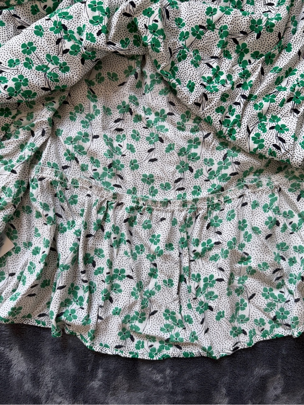 LOFT Clover Floral Ruffle Women's Blouse Green White Long Sleeve Size Large. - Picture 8 of 10